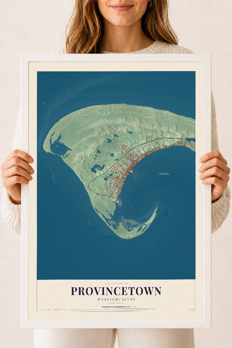 Provincetown, Massachusetts map print - 18 x 24 white Ayous wood frame