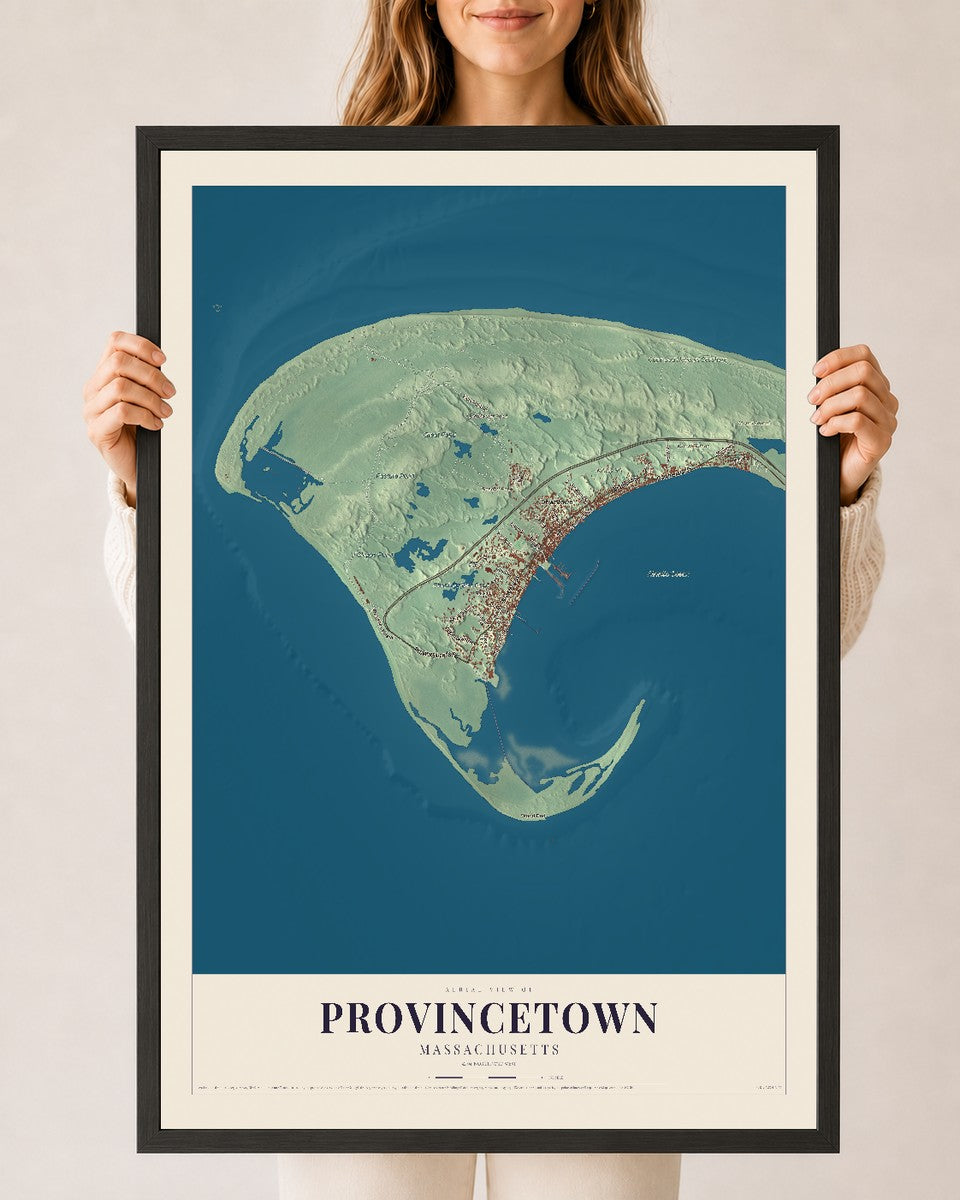Provincetown, Massachusetts map print - 24 x 36 black Ayous wood frame