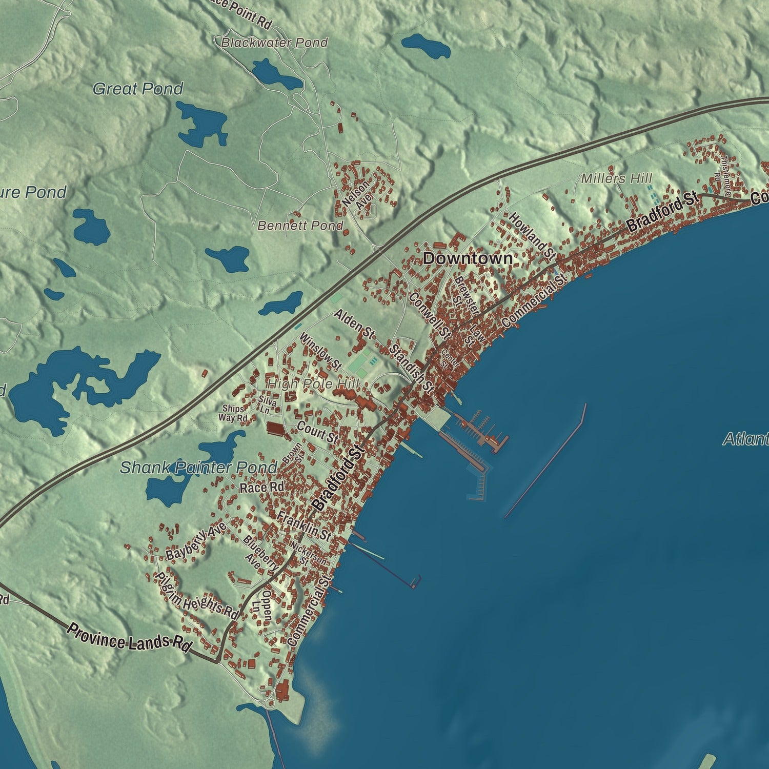 Terrain and local geography detail from the Provincetown, Massachusetts map