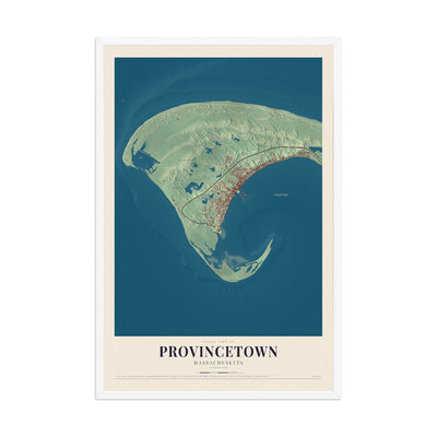 Map of Provincetown, Massachusetts, 12 x 18 inch print in a white wood frame