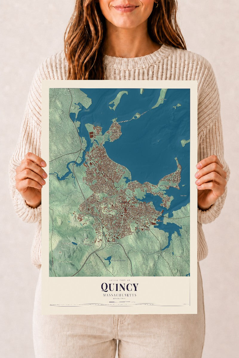 Quincy, Massachusetts map print - 12 x 18 archival matte print