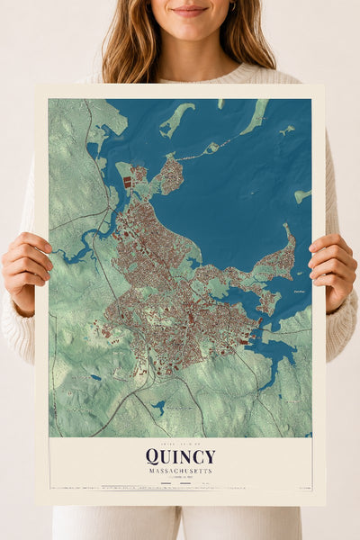 Quincy, Massachusetts map print - 18 x 24 archival matte print
