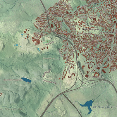 Terrain and local geography detail from the Quincy, Massachusetts map