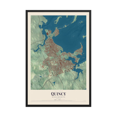 Map of Quincy, Massachusetts, 12 x 18 inch print in a black wood frame