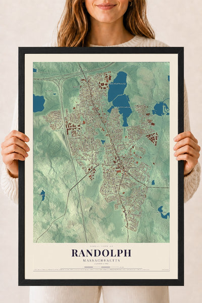 Randolph, Massachusetts map print - 18 x 24 black Ayous wood frame