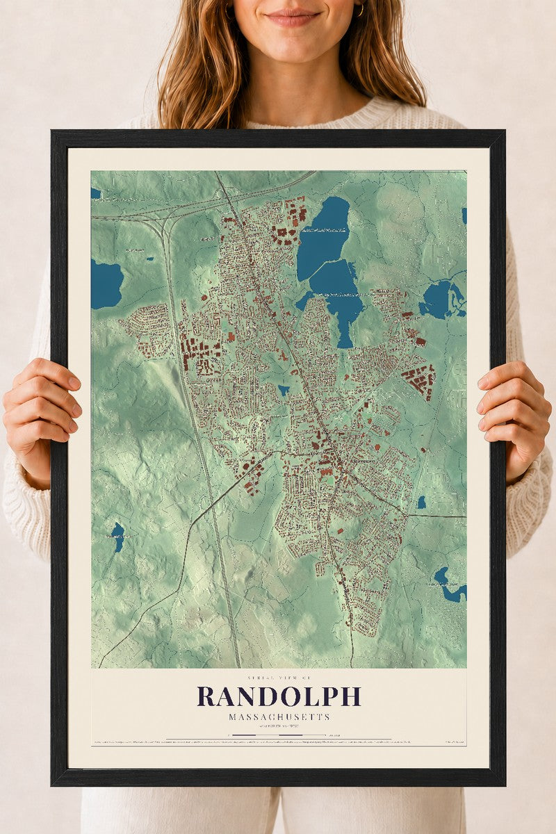 Randolph, Massachusetts map print - 18 x 24 black Ayous wood frame