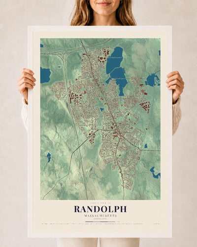 Randolph, Massachusetts map print - 24 x 36 white Ayous wood frame