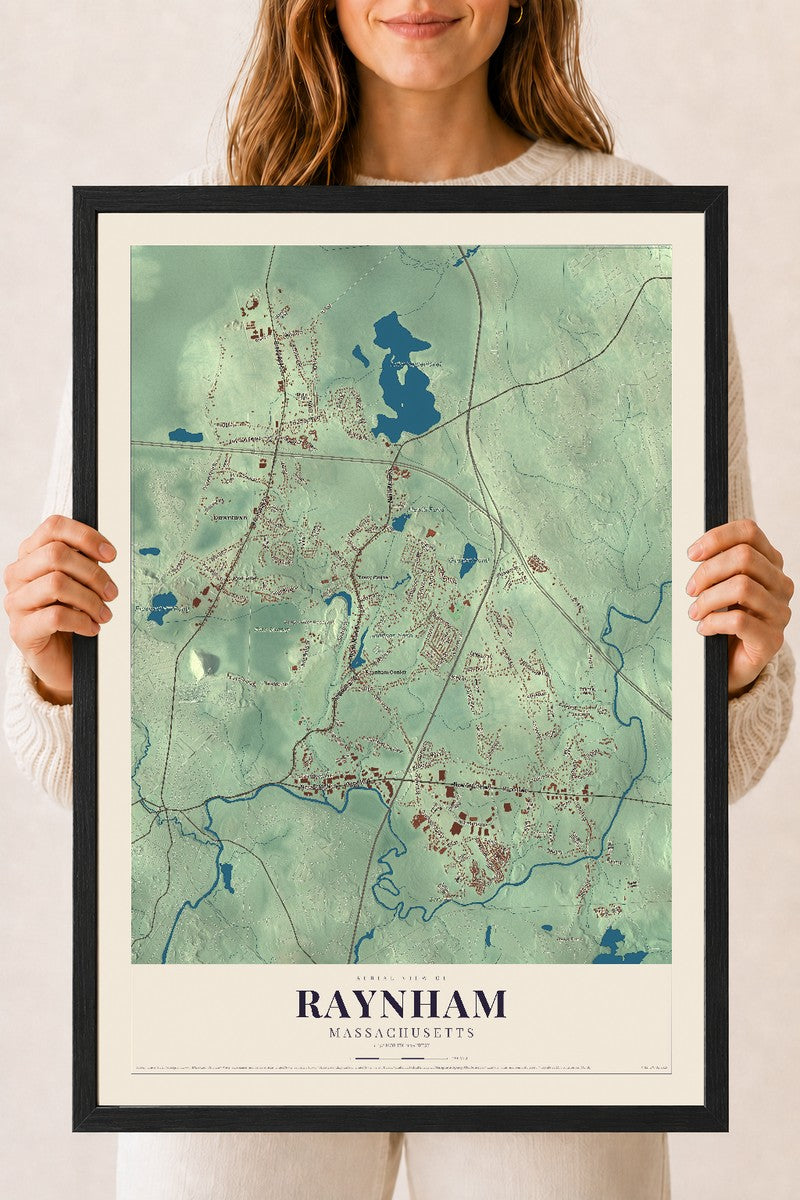 Raynham, Massachusetts map print - 18 x 24 black Ayous wood frame