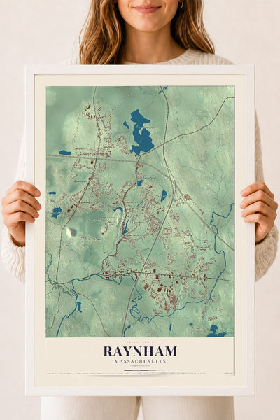 Raynham, Massachusetts map print - 18 x 24 white Ayous wood frame