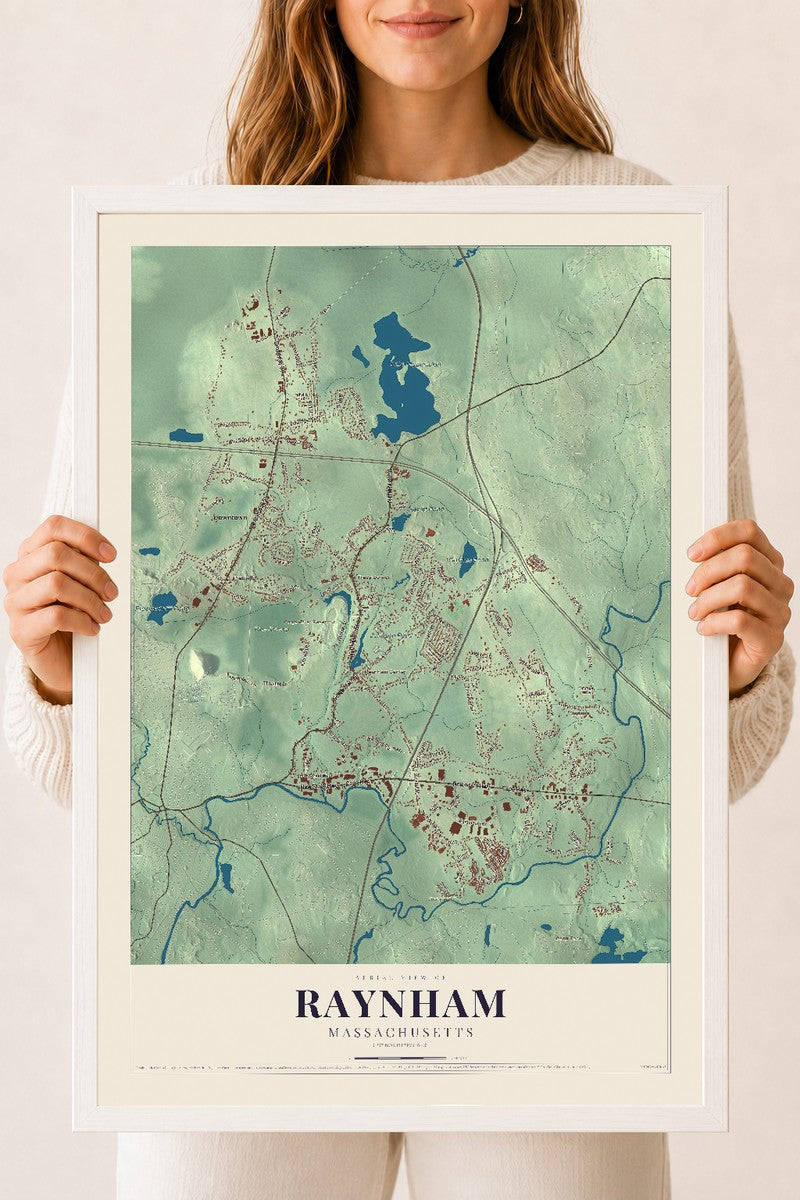Raynham, Massachusetts map print - 18 x 24 white Ayous wood frame