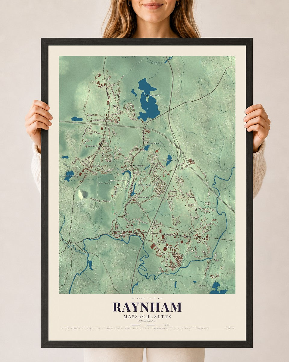 Raynham, Massachusetts map print - 24 x 36 black Ayous wood frame