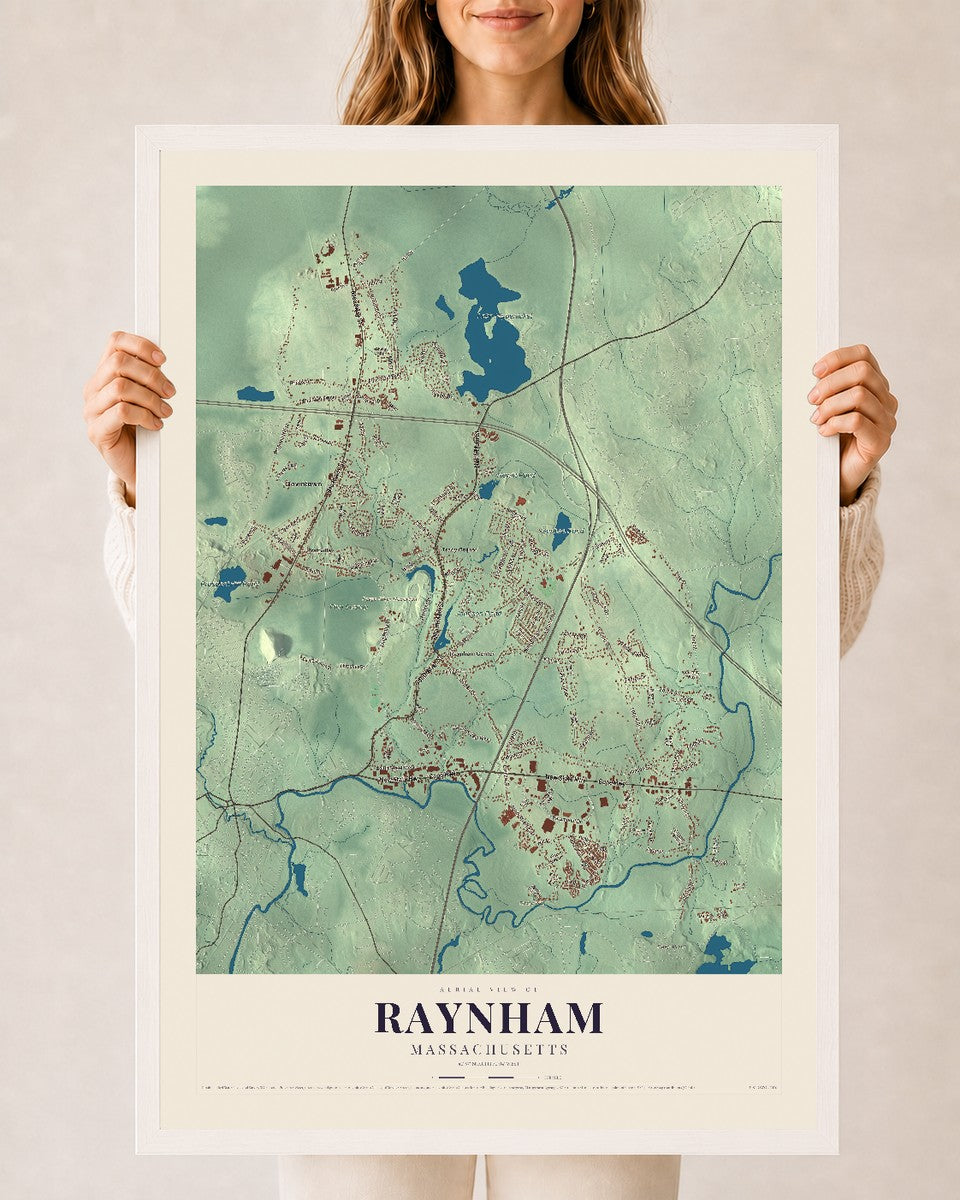 Raynham, Massachusetts map print - 24 x 36 white Ayous wood frame