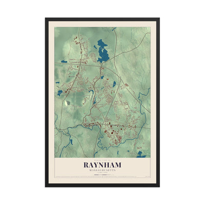 Map of Raynham, Massachusetts, 12 x 18 inch print in a black wood frame