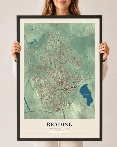Reading, Massachusetts map print - 24 x 36 black Ayous wood frame