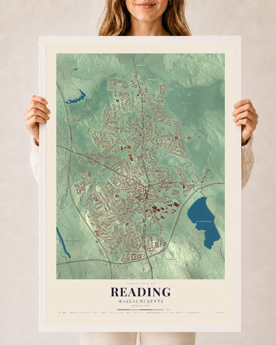 Reading, Massachusetts map print - 24 x 36 white Ayous wood frame