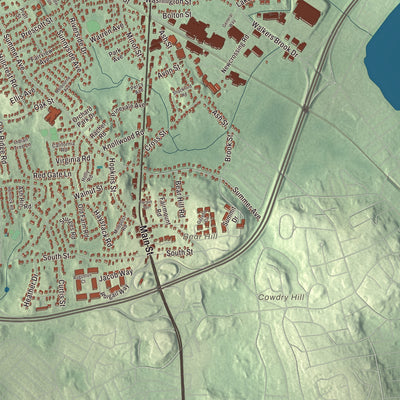 Terrain and local geography detail from the Reading, Massachusetts map