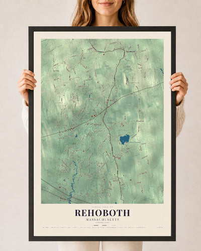 Rehoboth, Massachusetts map print - 24 x 36 black Ayous wood frame