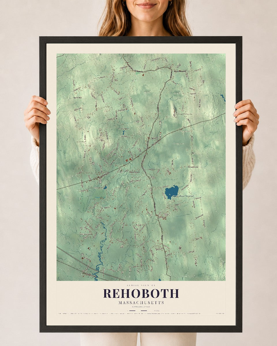Rehoboth, Massachusetts map print - 24 x 36 black Ayous wood frame