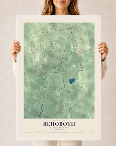 Rehoboth, Massachusetts map print - 24 x 36 white Ayous wood frame