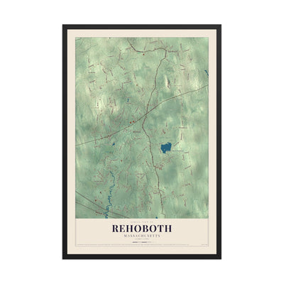 Map of Rehoboth, Massachusetts, 12 x 18 inch print in a black wood frame