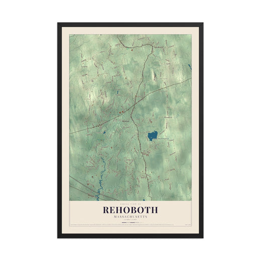 Map of Rehoboth, Massachusetts, 12 x 18 inch print in a black wood frame