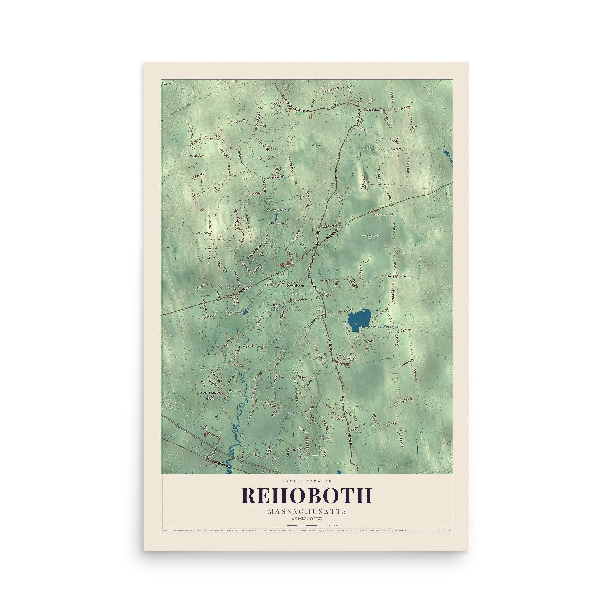 Map of Rehoboth, Massachusetts, 12 x 18 inch unframed archival matte print