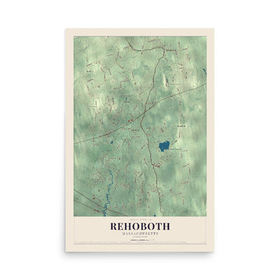 Map of Rehoboth, Massachusetts, 12 x 18 inch unframed archival matte print