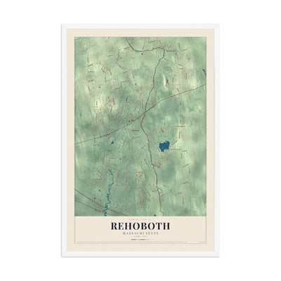 Map of Rehoboth, Massachusetts, 12 x 18 inch print in a white wood frame