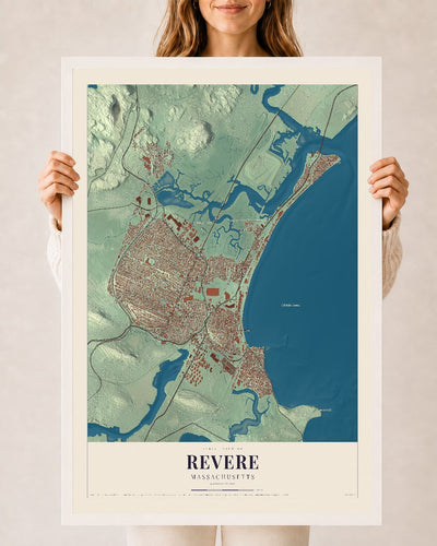 Revere, Massachusetts map print - 24 x 36 white Ayous wood frame
