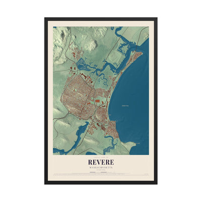 Map of Revere, Massachusetts, 12 x 18 inch print in a black wood frame