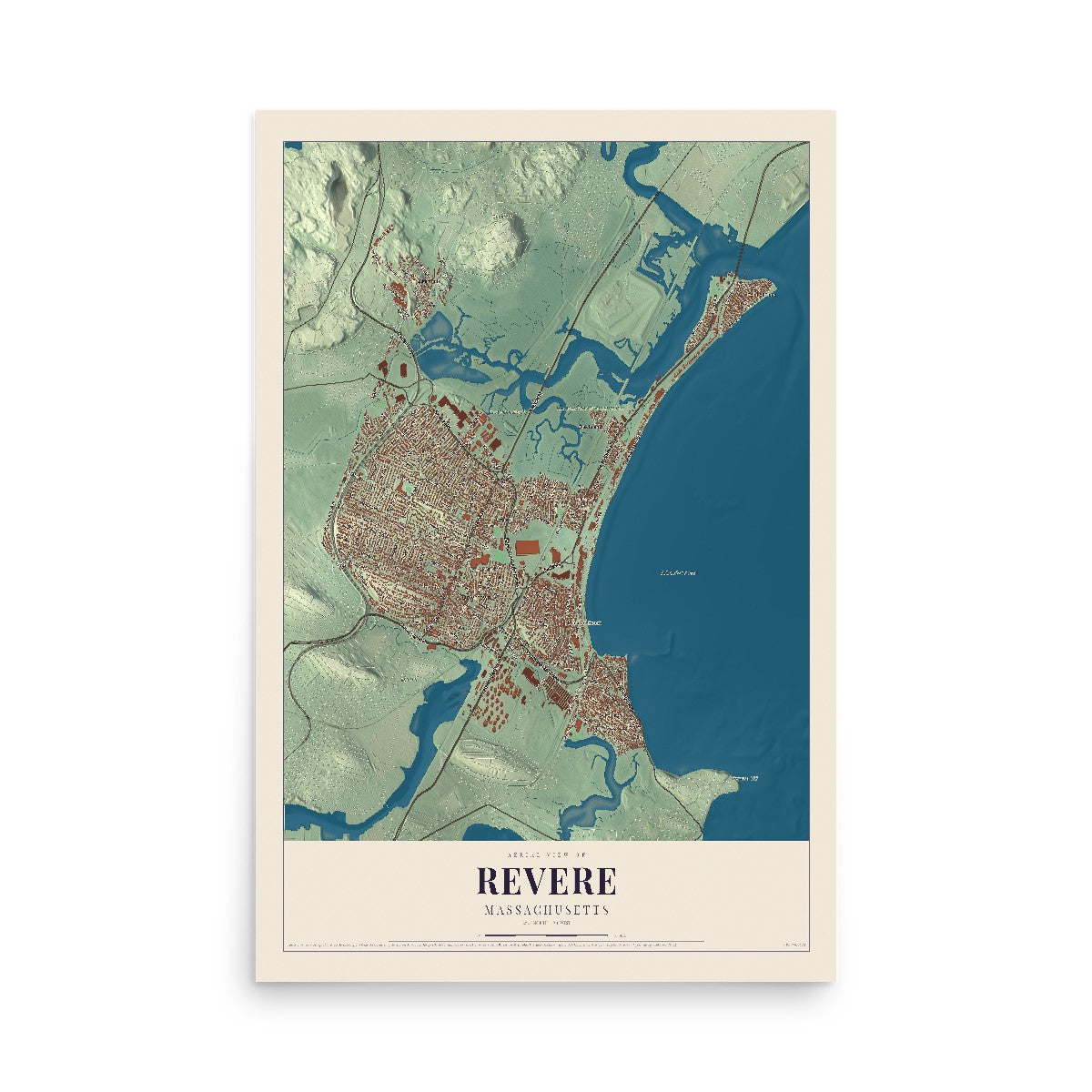 Map of Revere, Massachusetts, 12 x 18 inch unframed archival matte print