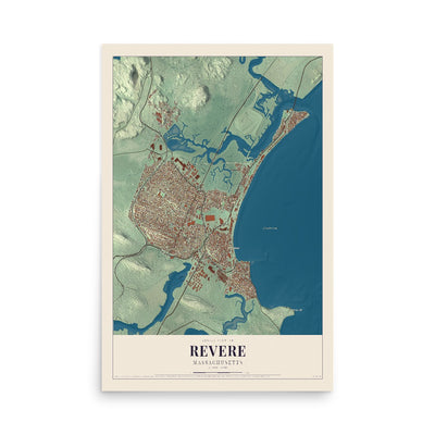 Map of Revere, Massachusetts, 12 x 18 inch unframed archival matte print