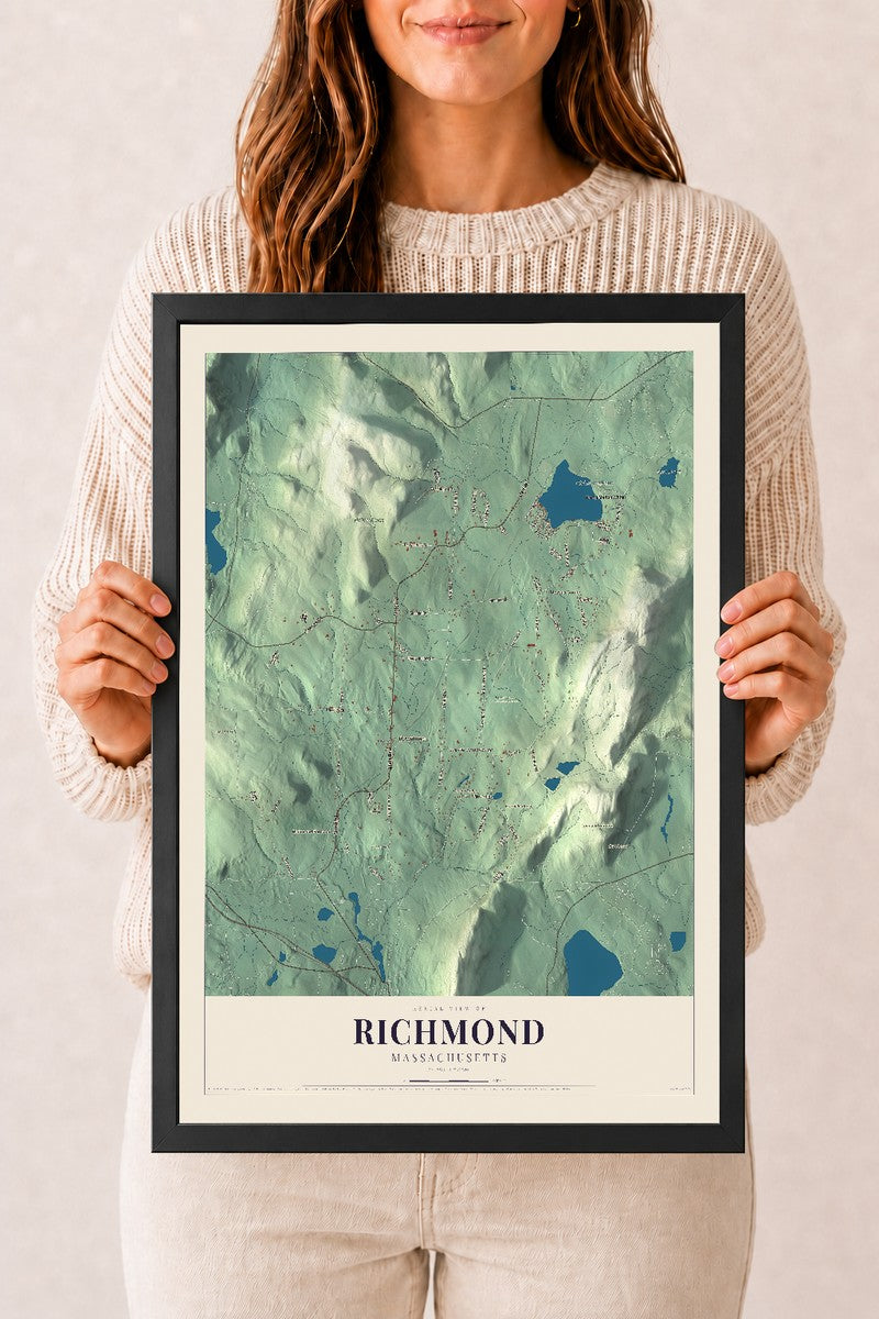 Richmond, Massachusetts map print - 12 x 18 black Ayous wood frame