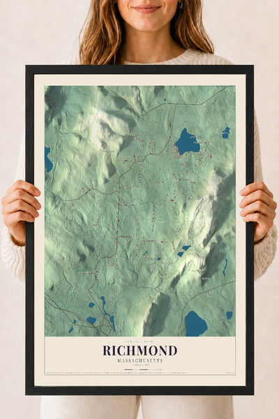 Richmond, Massachusetts map print - 18 x 24 black Ayous wood frame