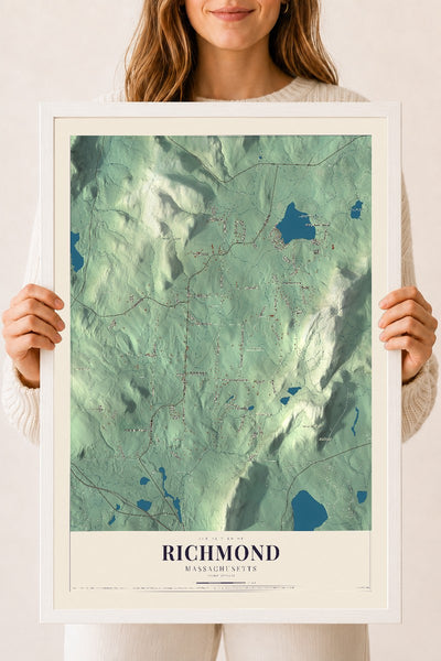 Richmond, Massachusetts map print - 18 x 24 white Ayous wood frame