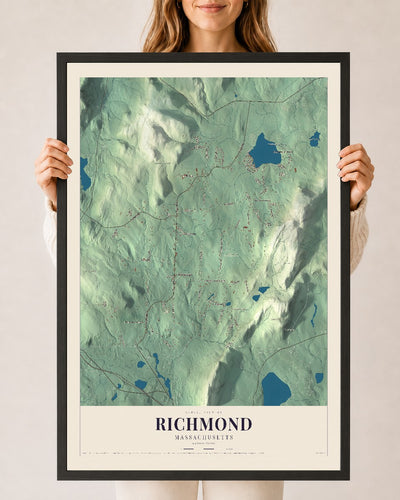 Richmond, Massachusetts map print - 24 x 36 black Ayous wood frame