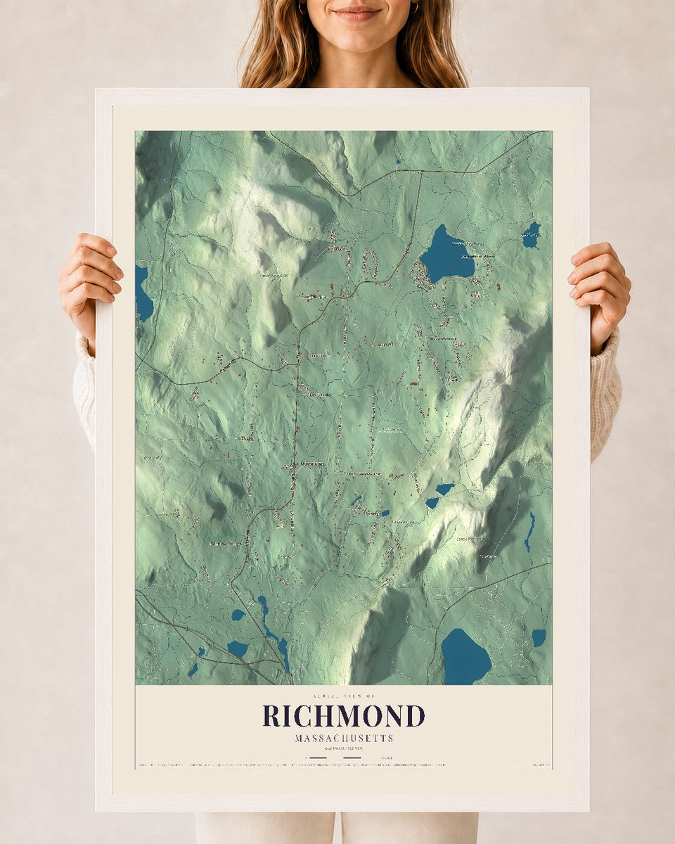 Richmond, Massachusetts map print - 24 x 36 white Ayous wood frame