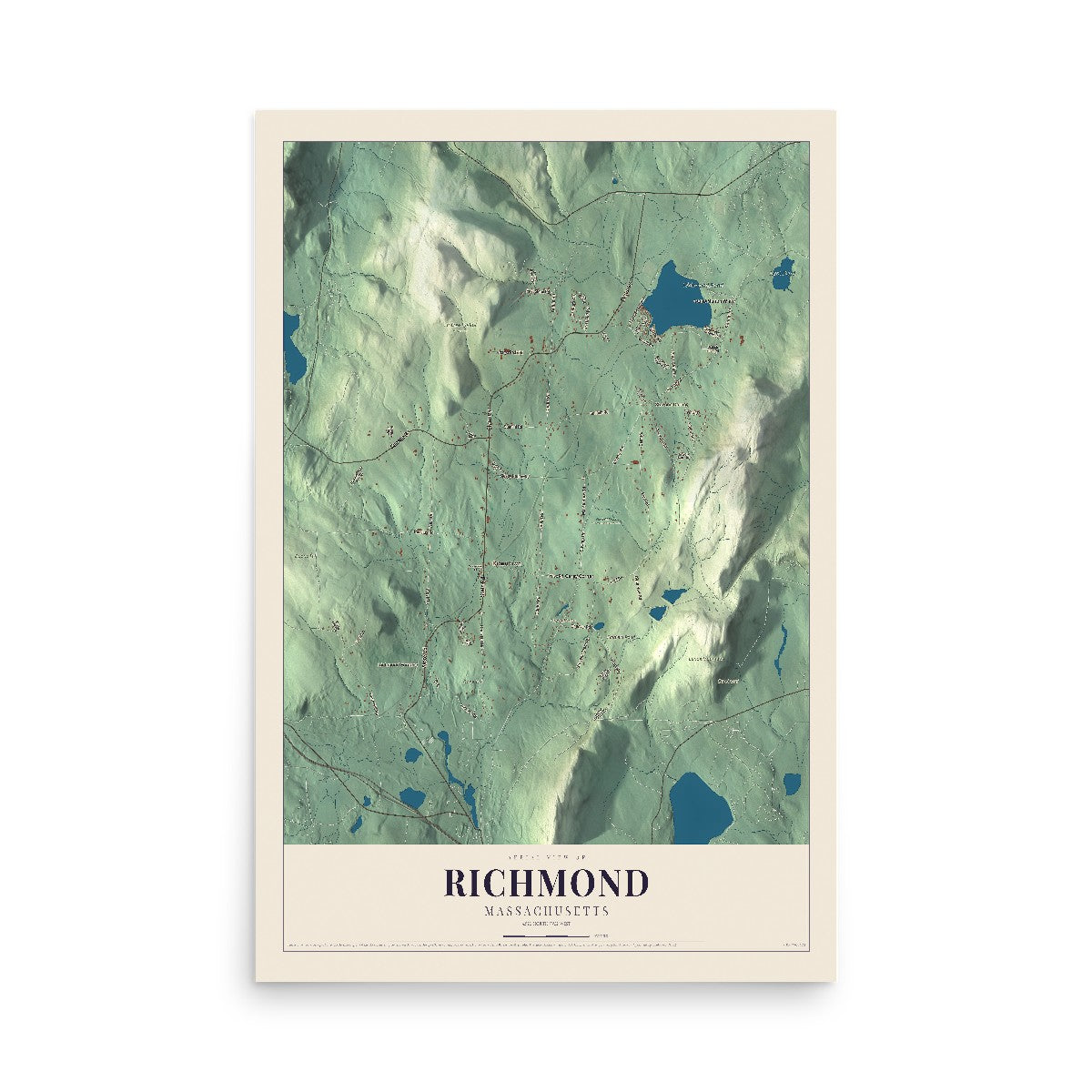 Map of Richmond, Massachusetts, 12 x 18 inch unframed archival matte print