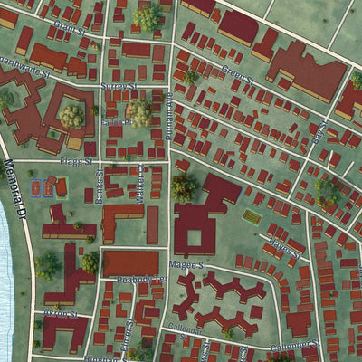 Close-up of the map of Riverside, Massachusetts print showing street and building detail