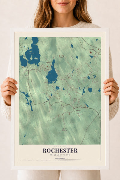 Rochester, Massachusetts map print - 18 x 24 white Ayous wood frame