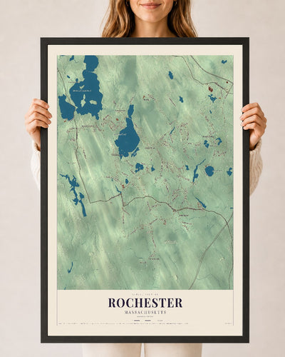 Rochester, Massachusetts map print - 24 x 36 black Ayous wood frame