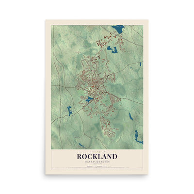 Map of Rockland, Massachusetts, 12 x 18 inch unframed archival matte print
