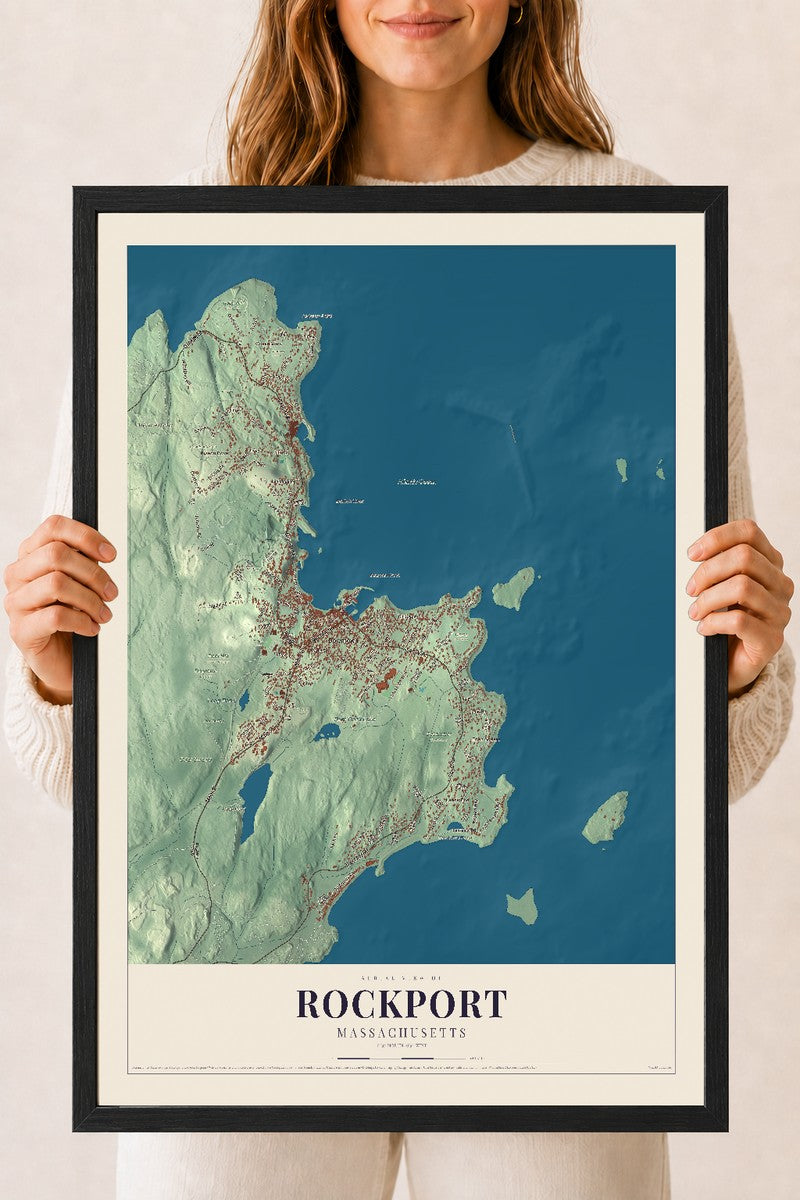 Rockport, Massachusetts map print - 18 x 24 black Ayous wood frame