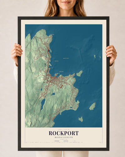 Rockport, Massachusetts map print - 24 x 36 black Ayous wood frame