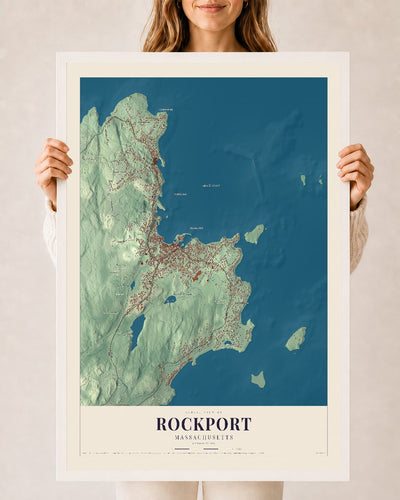 Rockport, Massachusetts map print - 24 x 36 white Ayous wood frame