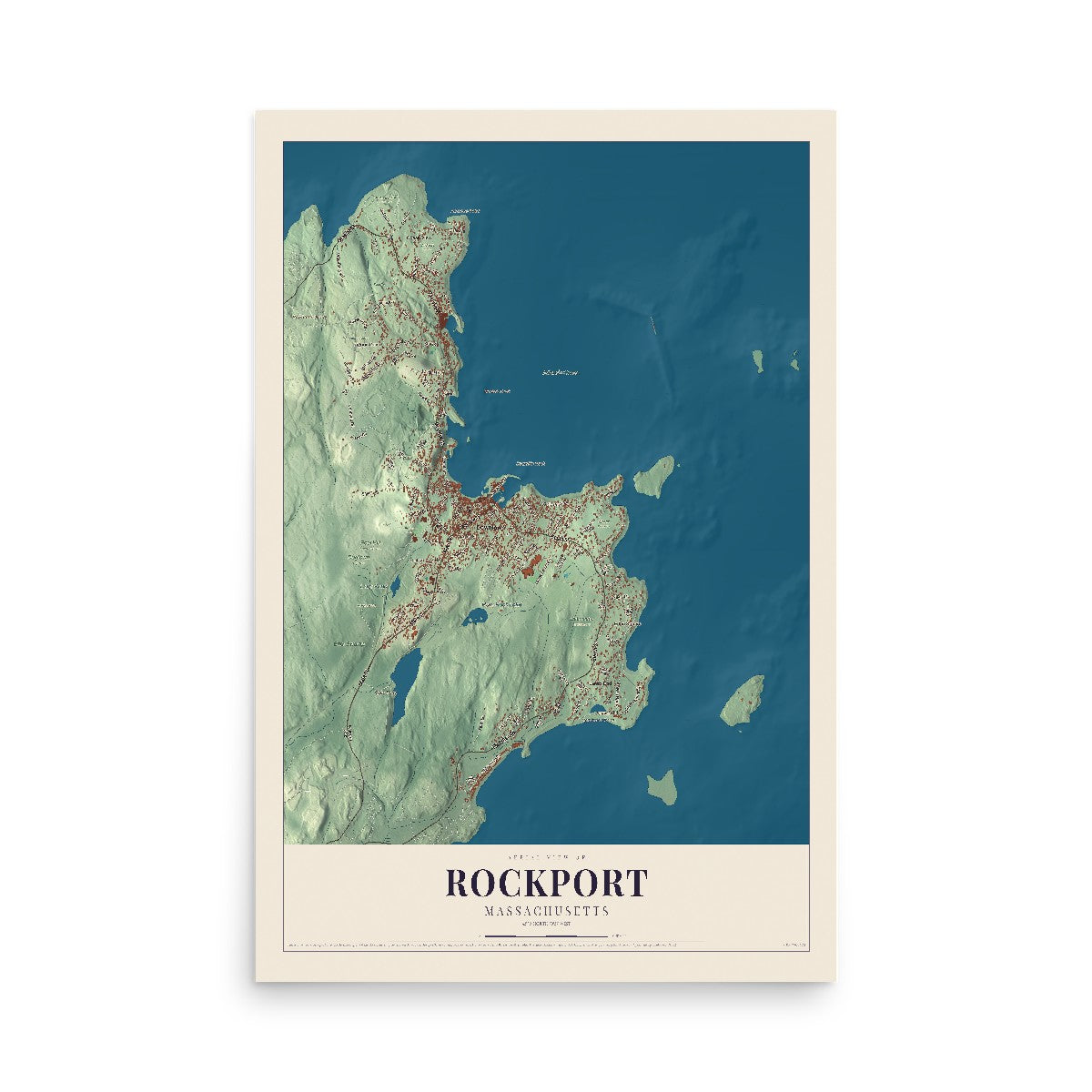 Map of Rockport, Massachusetts, 12 x 18 inch unframed archival matte print