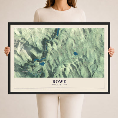 Rowe, Massachusetts map print - 24 x 36 black Ayous wood frame