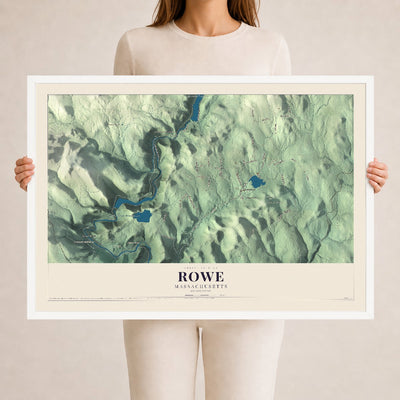 Rowe, Massachusetts map print - 24 x 36 white Ayous wood frame