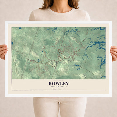 Rowley, Massachusetts map print - 18 x 24 white Ayous wood frame