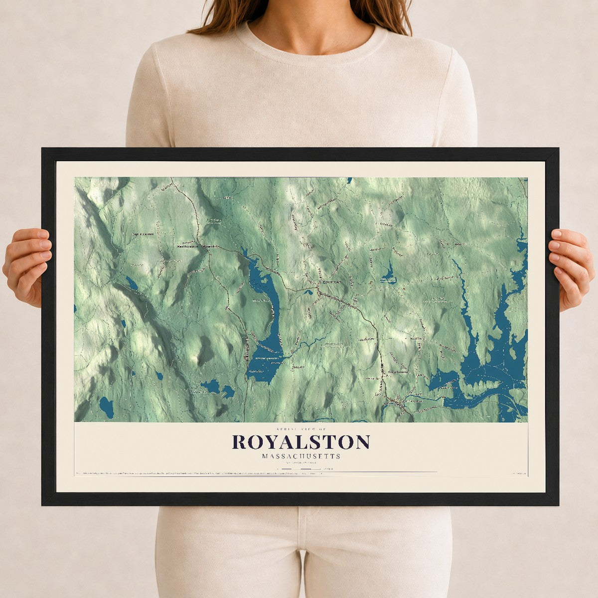 Royalston, Massachusetts map print - 12 x 18 black Ayous wood frame